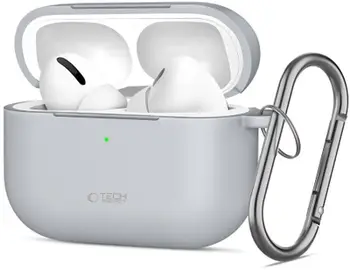 Mbulesë silikoni Tech-Protect për Apple AirPods Pro 3, me karabinë, gri
