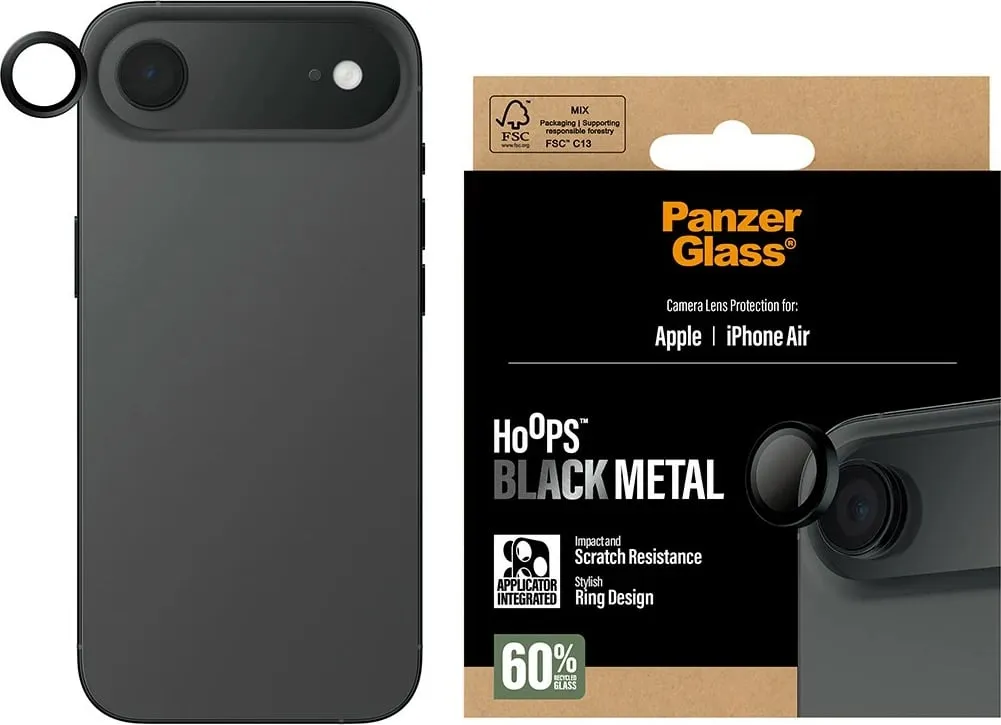 Mbrojtëse kamerë PanzerGlass Hoops, për iPhone Air, xham i temperuar, unaza metalike, e zezë - 2
