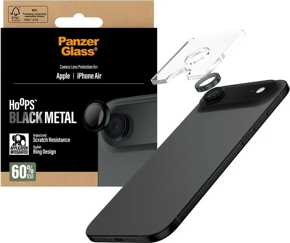 Mbrojtëse kamerë PanzerGlass Hoops, për iPhone Air, xham i temperuar, unaza metalike, e zezë - 5