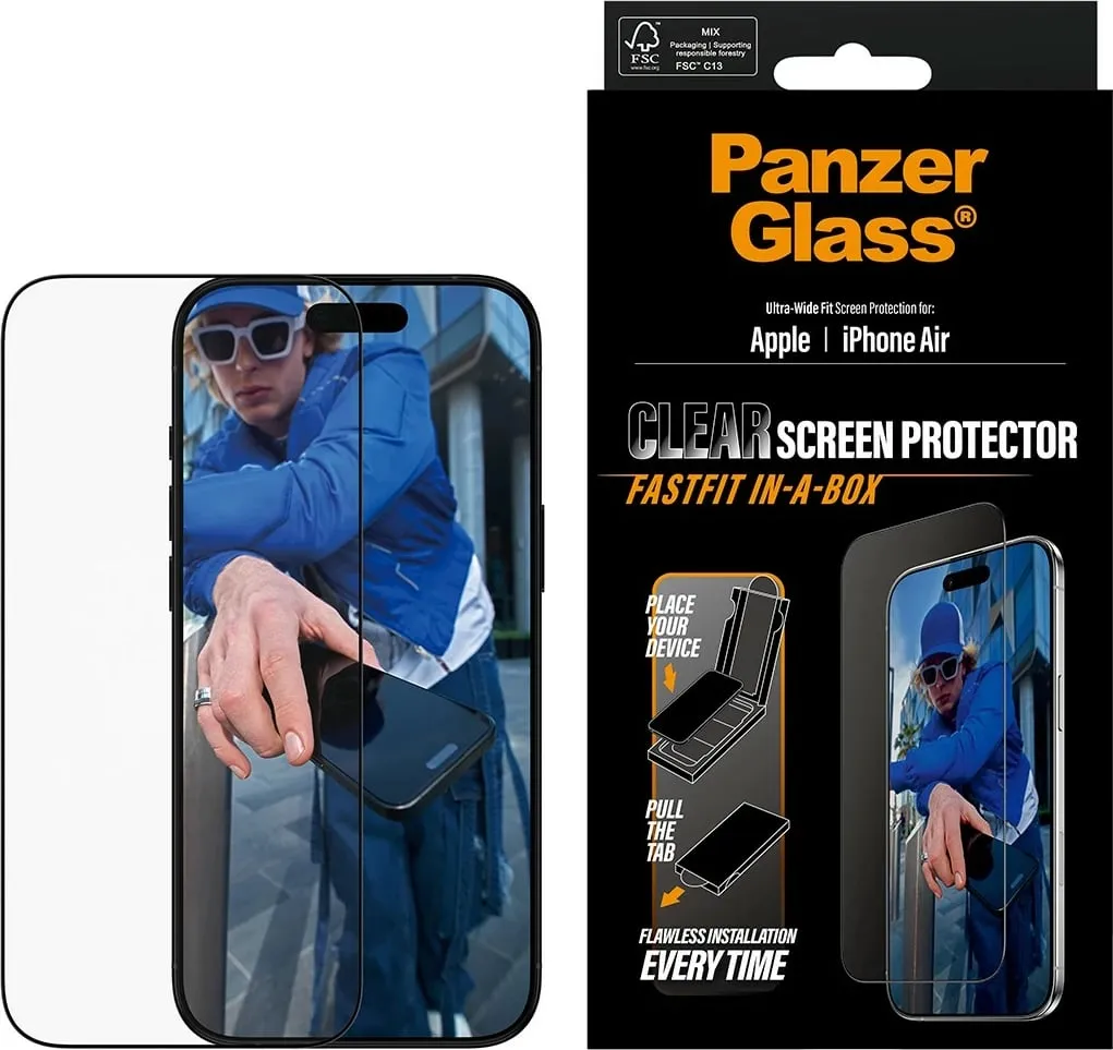 Xham mbrojtës PanzerGlass për iPhone Air, kornizë e zezë, UWF Fastfit - 2