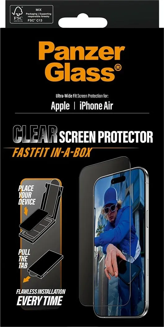 Xham mbrojtës PanzerGlass për iPhone Air, kornizë e zezë, UWF Fastfit - 3
