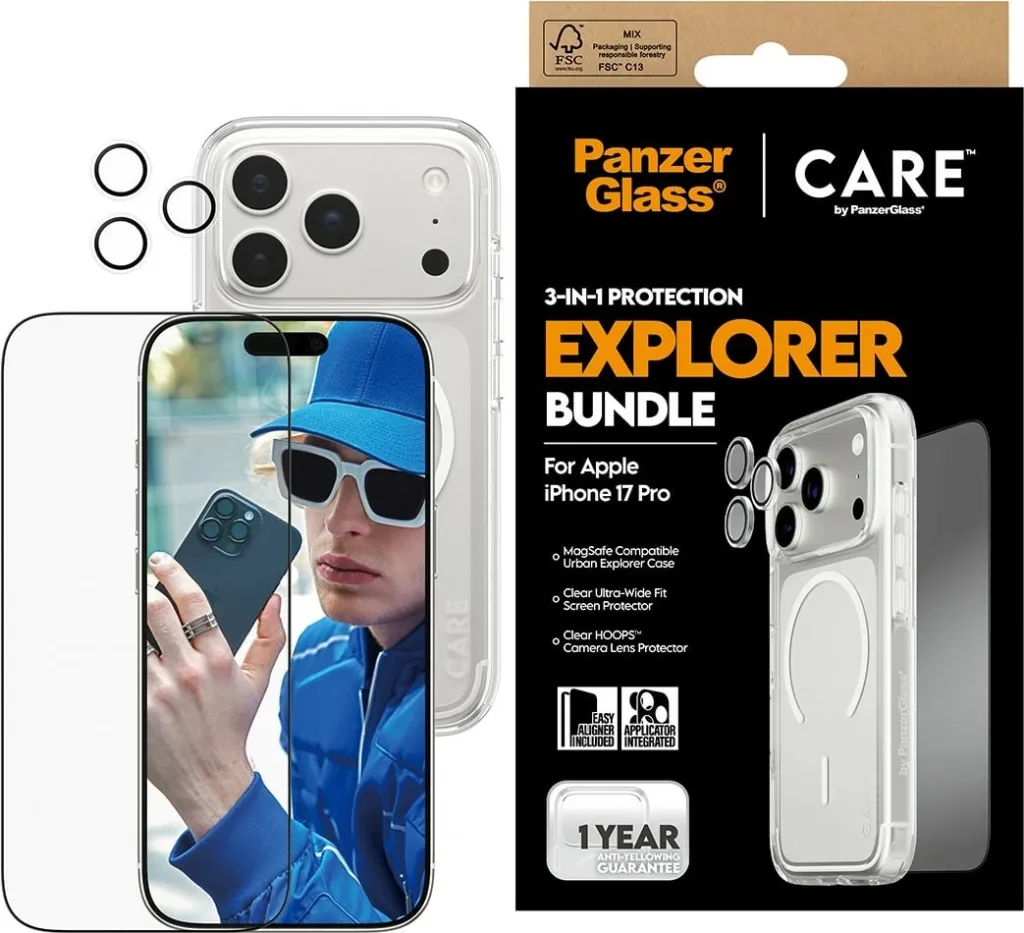 Mbështjellës PanzerGlass CARE 3-in-1 Flagship Explorer Bundle për iPhone 17 Pro transparent - 3