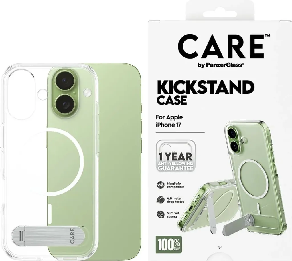 Mbështjellës PanzerGlass CARE Feature Case me kickstand për iPhone 17, transparent - 2