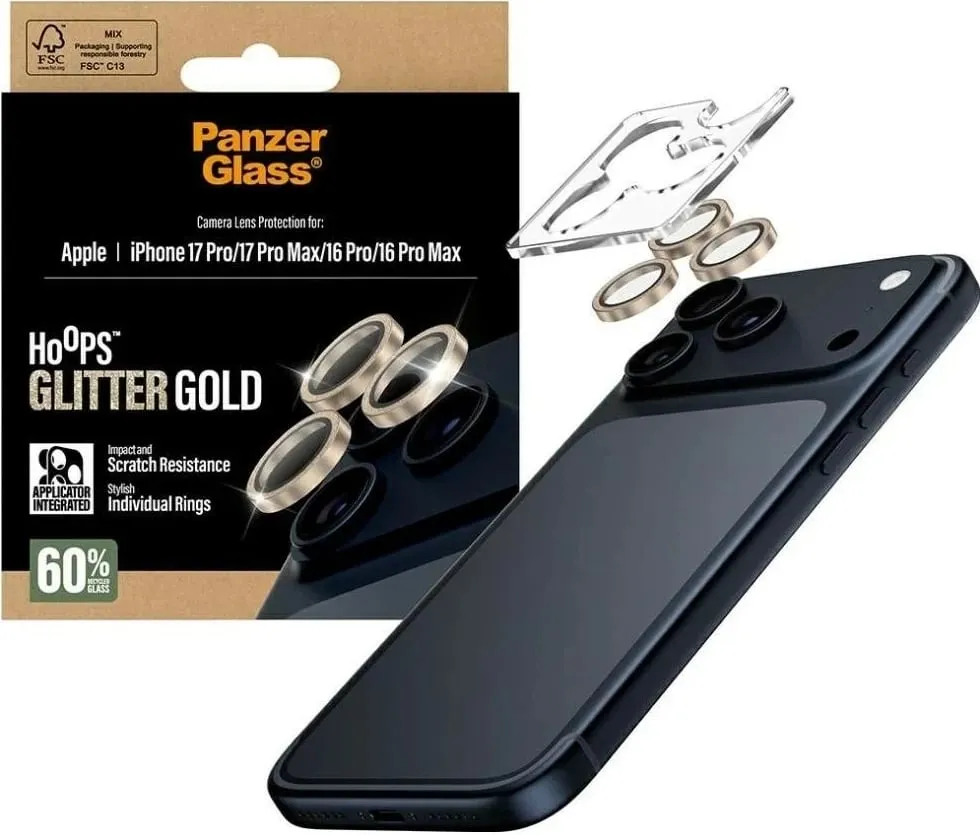Mbështjellës PanzerGlass Hoops Glitter për iPhone 16 Pro/16 Pro Max/17 Pro/17 Pro Max, ari - 2