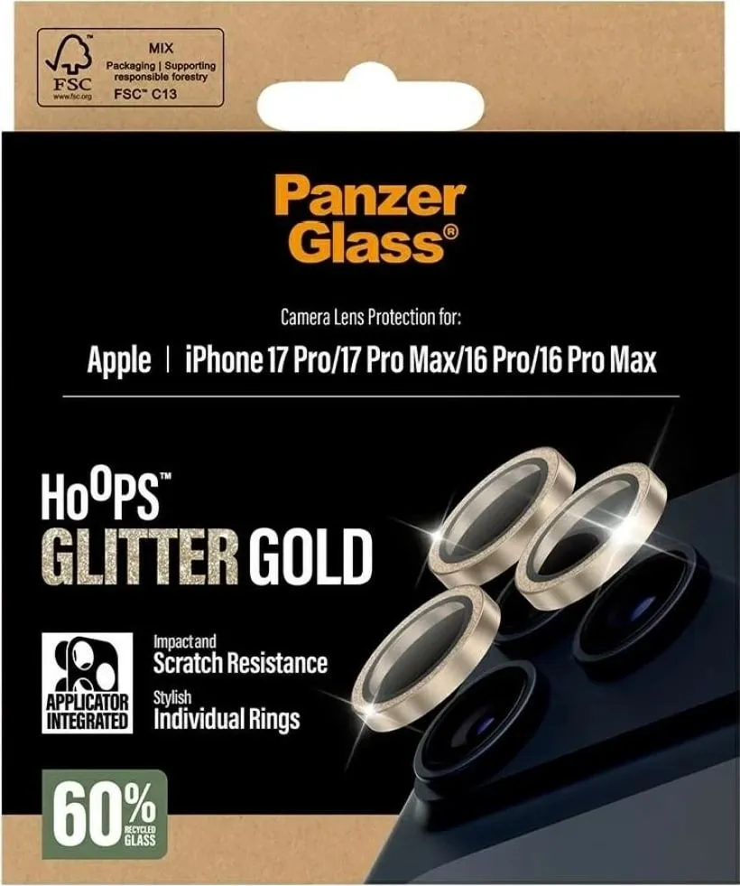 Mbështjellës PanzerGlass Hoops Glitter për iPhone 16 Pro/16 Pro Max/17 Pro/17 Pro Max, ari - 3