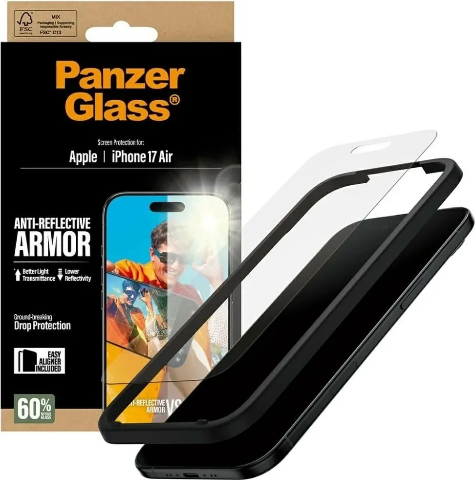 Mbështjellës xhami PanzerGlass Armor Anti-Reflective EasyAligner për iPhone 17 Air transparent - 2