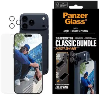 Set mbrojtës PanzerGlass Classic 2 in 1 për iPhone 17 Pro Max, FASTFIT in a Box, transparent