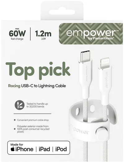 Kabllo USB C në Lightning PanzerGlass Empower Racing, 60W, 1.2m, USB 2.0, e bardhë argjendtë - 3