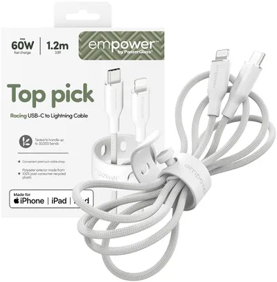 Kabllo USB C në Lightning PanzerGlass Empower Racing, 60W, 1.2m, USB 2.0, e bardhë argjendtë - 5