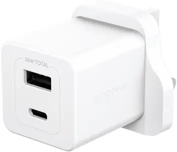 Karikues PanzerGlass Empower by Turbo 35W, USB C dhe USB A, PD3.1 GaN, prizë UK, argjendtë e bardhë