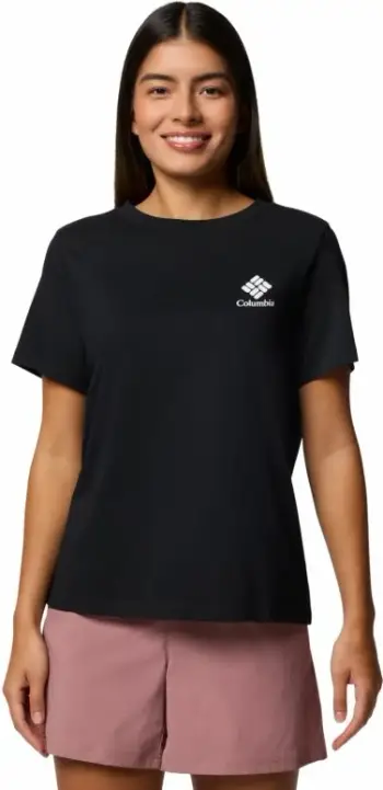 Bluzë Columbia Rolling Bend Graphic SS Tee W, pambuk poliester, me mëngë të shkurtra, e zezë
