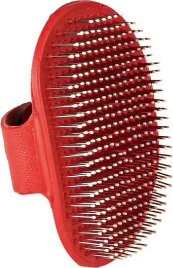 Furçë gome për kafshë shtëpiake Trixie Rubber Brush, qime çeliku inox, 8 x 13 cm, e kuqe