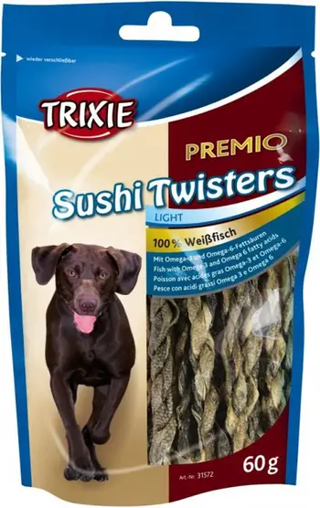 Shujta për qen Trixie SNACKI Premio Sushi Twisters, me peshk, 60g