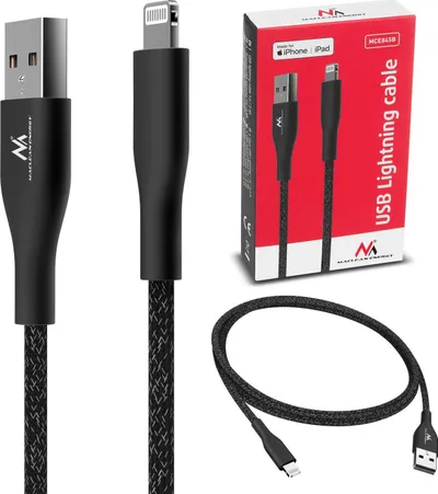 Kabllo USB Maclean MCE845B, USB A në Lightning, 1 m, e zezë - 1