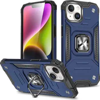 Mbështjellës Wozinsky Ring Armor për iPhone 15 Plus, me mbajtëse gishti dhe qëndrim, Kaltër