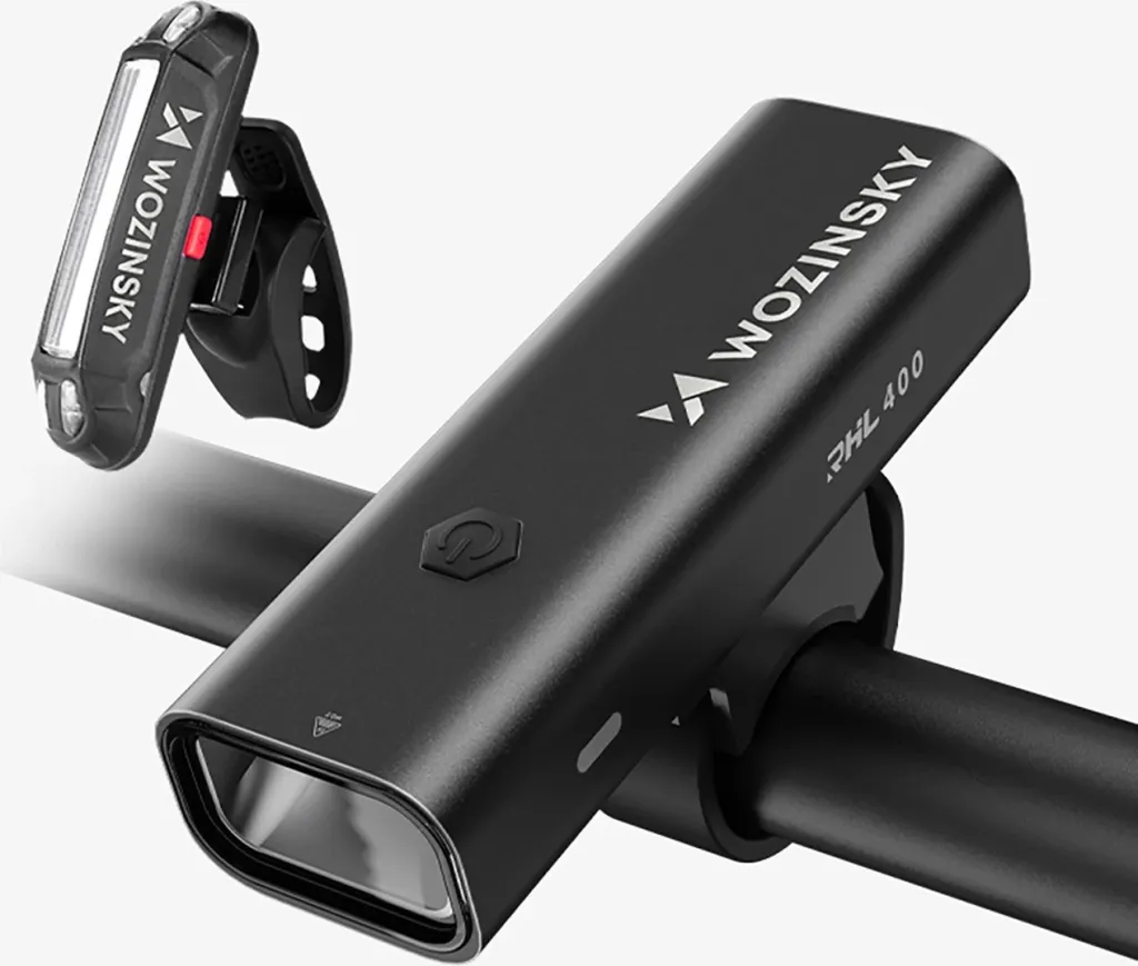 Set drita biçiklete Wozinsky WSBLB2, 400 lm, USB-C, e zezë - 4