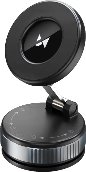 Mbajtës magnetik për makinë, Wozinsky WUSM-01, kupë vakumi me mbyllje rrotulluese, rregullim 360°, kompatibil me MagSafe, për xham ose panel, e zezë