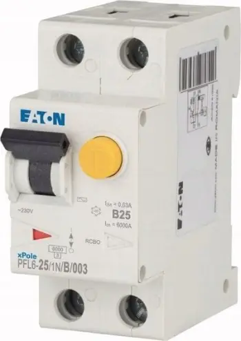 Ndërprerës diferencial Eaton PFL6-25/1N/B/003, 2P 25A, 30mA 6kA, tip AC