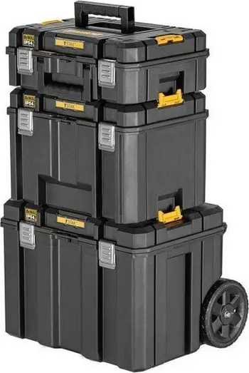 Set kuti veglash Dewalt TSTAK Mobile, 3 pjesë, me karrocë, i verdhë