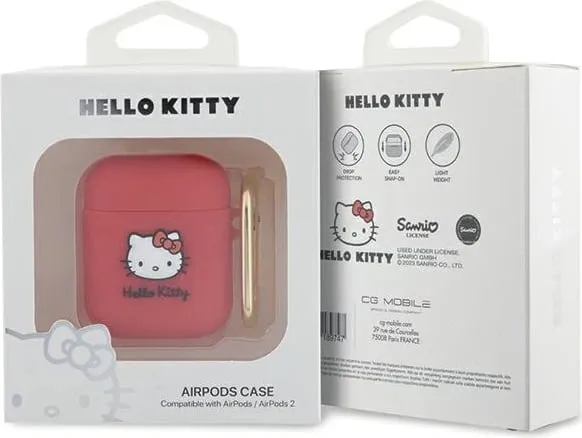 Mbulesë silikoni për AirPods Hello Kitty, me karabiner, rozë - 3