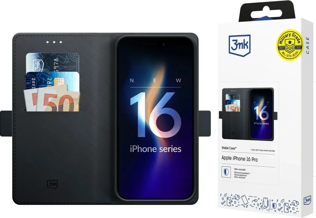 Mbështjellës 3mk Wallet Case për iPhone 16 Pro, i zi - 1