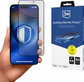 Xham mbrojtës 3MK HardGlass Matt Max Privacy për iPhone 15 Pro Max, mat, me privatësi, transparent