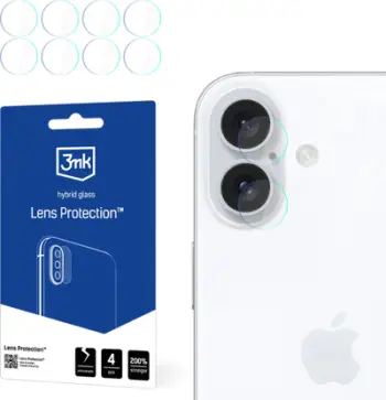 Mbrojtës kamerë 3mk Lens Protection për Apple iPhone 16 Plus, xham hibrid 0.16mm, transparencë e lartë