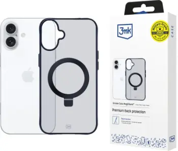 Maskë mbrojtëse 3MK Smoke Case MagStand për iPhone 16 Plus, kompatibile MagSafe, e zezë gjysmë transparente