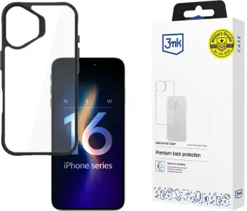 Mbështjellës 3mk Satin Armor Case+ për iPhone 16, transparent me kornizë të zezë