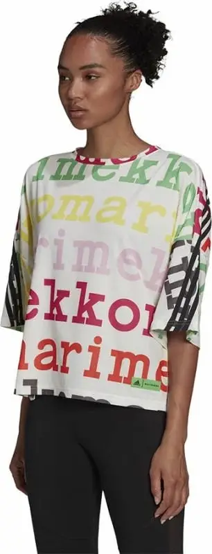 Bluzë adidas MMK Tee W H67090, e lirshme, material sintetik, e bardhë shumëngjyrëshe
