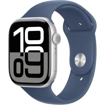 Apple Watch Series 10 / GPS + Cellular / 46mm / Silver Aluminium Case with Denim Sport Band – M/L