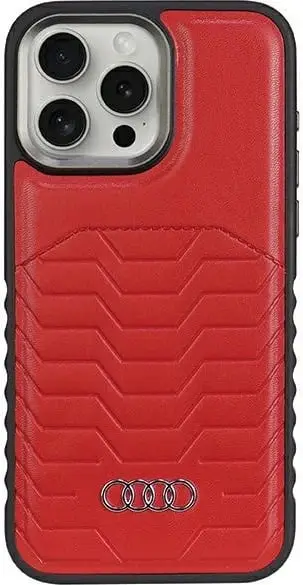 Mbështjellës Audi për iPhone 15 Pro Max, lëkurë sintetike, MagSafe, Kuq