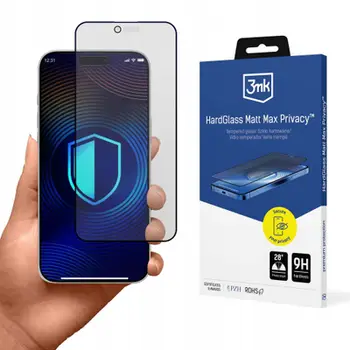 Mbrojtëse ekrani 3MK HardGlass, për iPhone 17 Air 17 Pro, matt Max Privacy, me kornizë të zezë