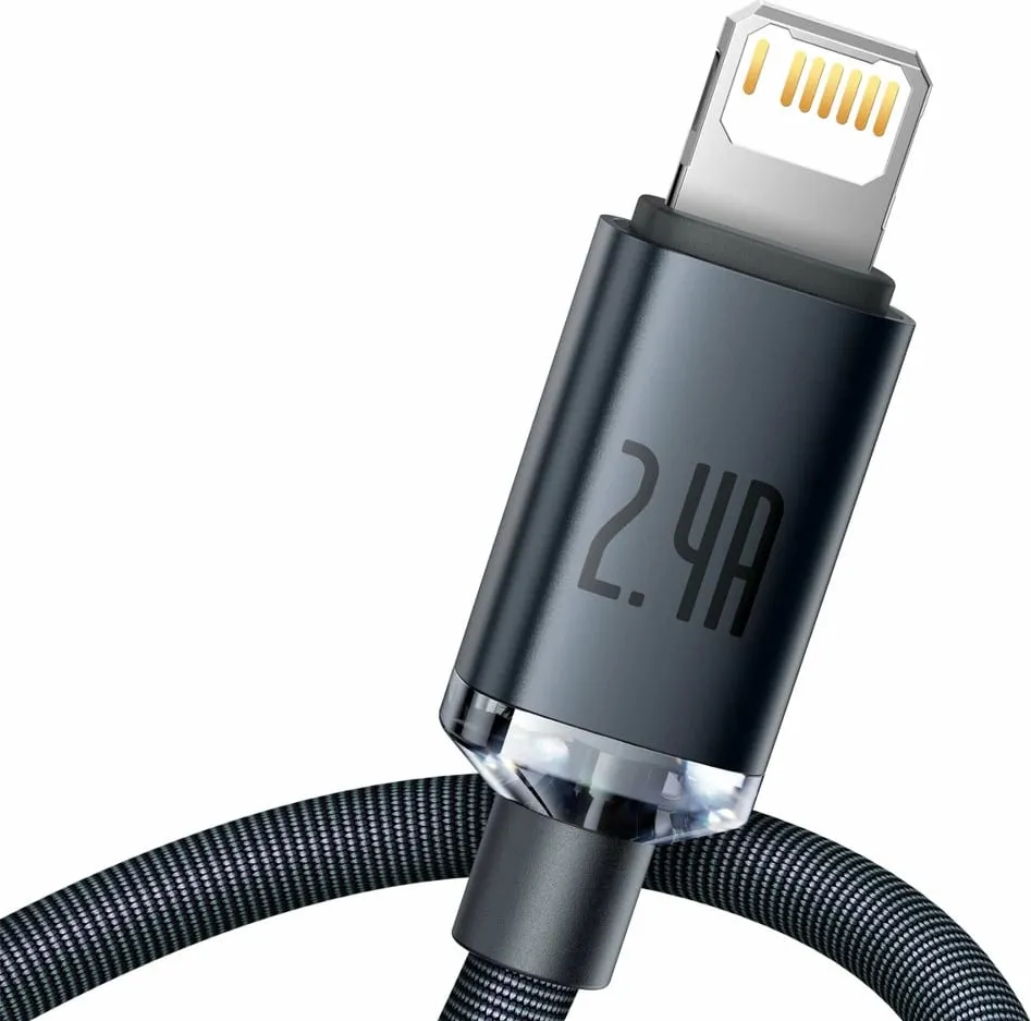 Kabllo Baseus Crystal Shine, USB-A në Lightning, 2m, 2.4A, e zezë - 2