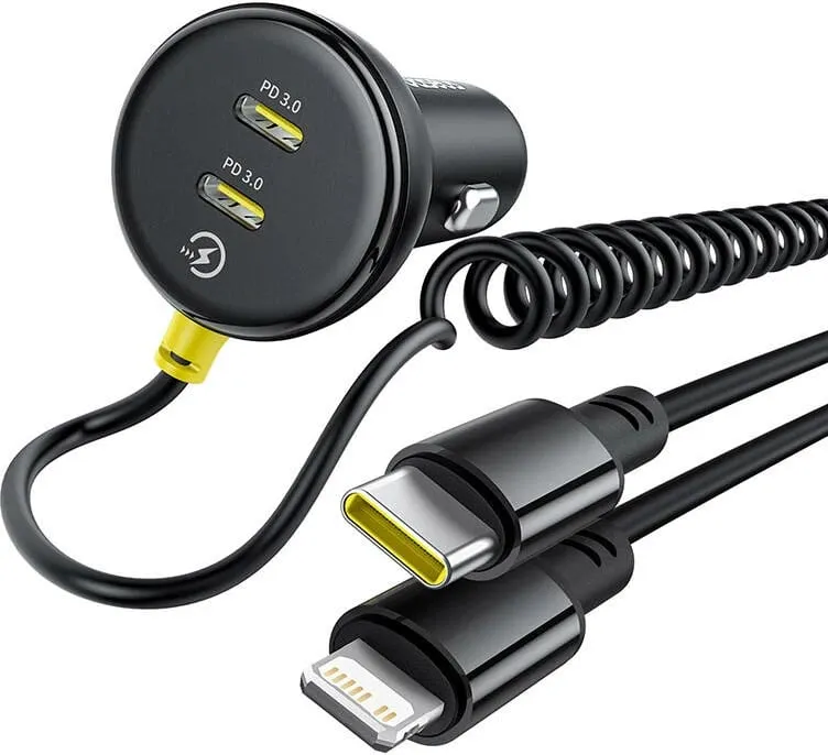 Karikues veture Baseus 60W, kabllo me spirale tërheqëse, PD dhe QC, i zi - 3