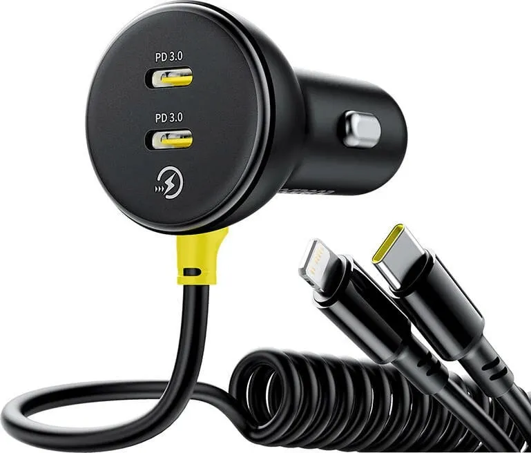 Karikues veture Baseus 60W, kabllo me spirale tërheqëse, PD dhe QC, i zi - 4