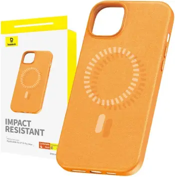 Mbështjellës magnetik për celular Baseus Fauxther Series për iPhone 15 Pro Max, portokalli