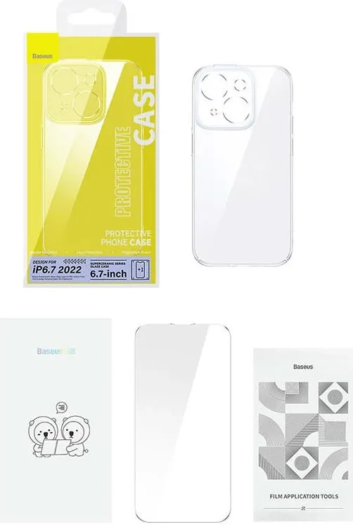 Mbështjellës Baseus SuperCeramic me xham të temperuar për iPhone 14 Plus, Transparent, set - 5