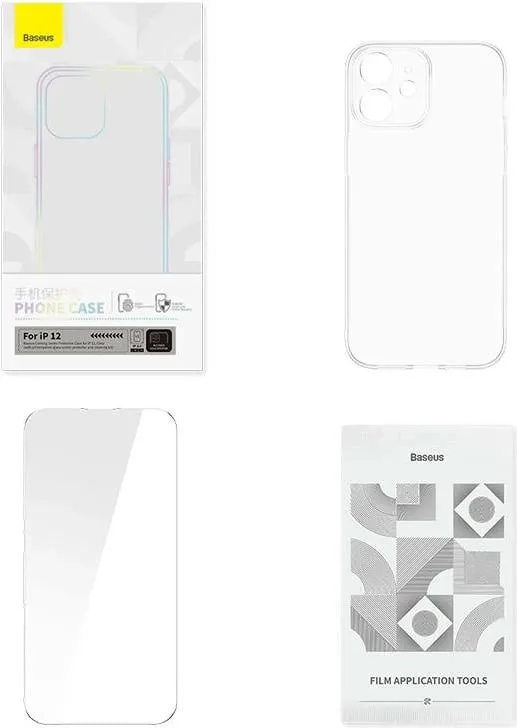 Mbështjellës Baseus Corning me xham të temperuar për iPhone 12, transparent, set - 6