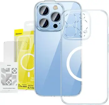 Mbështjellës magnetik Baseus Crystal me xham të temperuar për iPhone 14 Pro Max, transparent
