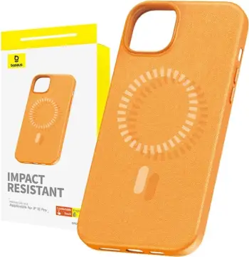 Mbështjellës magnetik për celular Baseus Fauxther Series për iPhone 15 Pro, portokalli