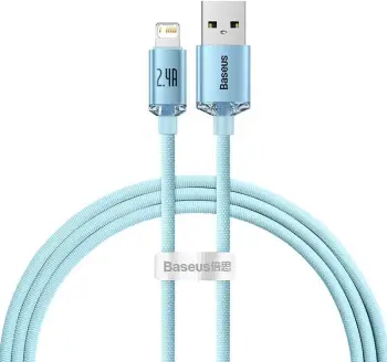 Kabllo USB-C në Lightning Baseus Crystal Shine CAJY001103, 1.2m, 2.4A, kaltër