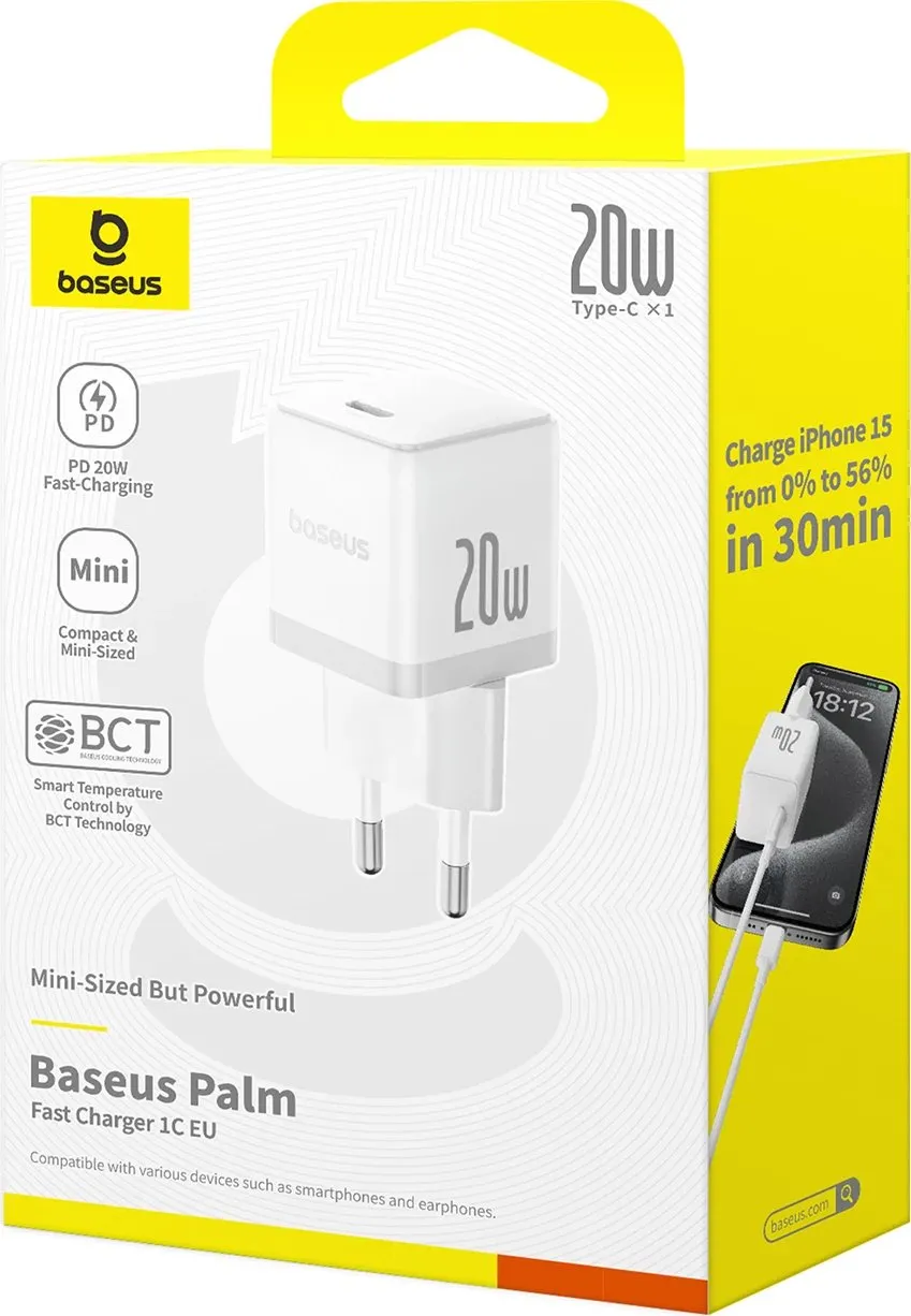 Karikues muri Baseus Palm 20W, USB-C, i bardhë - 7