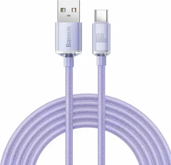 Kabllo për karikim të shpejtë Baseus Crystal Shine Series, USB-A në USB-C, 2m, 100W, vjollcë