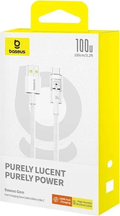 Kabllo Baseus Gem USB A në USB C, 1 m, 100 W, Bardhë - 1
