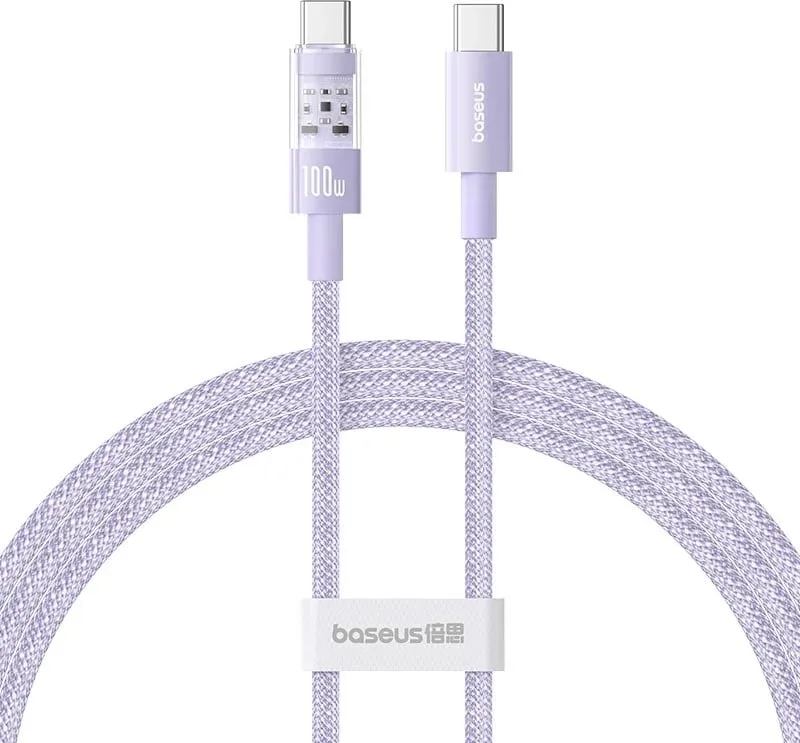 Kabllo Baseus Gem USB C në USB C, 1 m, 100 W, Vjollcë - 1