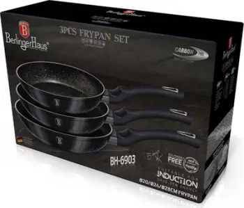 Set tigana Berlinger Haus Carbon Pro, 3 copë, 20 cm, 24 cm, 28 cm, të zi
