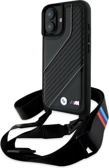 Mbështjellës BMW M Edition Carbon Stripe & Strap për iPhone 16 Plus, i zi - 1