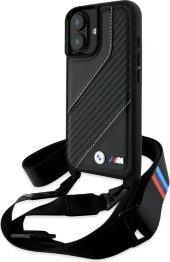 Mbështjellës BMW M Edition Carbon Stripe & Strap për iPhone 16 Plus, i zi