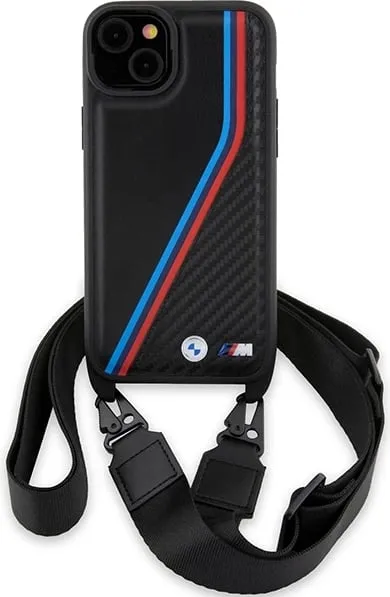 Mbështjellës BMW M Edition Carbon Tricolor Lines & Strap për iPhone 15 Plus / 14 Plus, i zi - 2